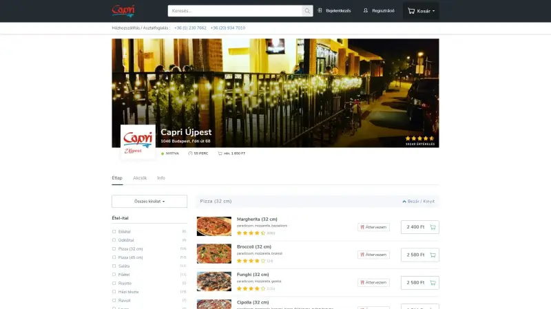 Capri Pizzeria online ordering system